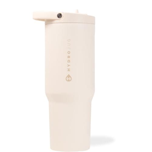 HydroJug Sport - Stainless Steel Tumbler with Straw, Vacuum Insulated, 32oz Leakproof Water Bottle, Ergonomic Design, Reusable, Dishwasher Safe, Rubber Base, Durable for Gym or Outdoors, Cream