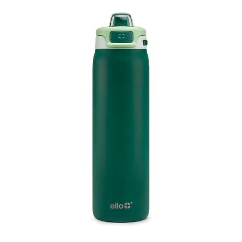 Ello Pop & Fill 22oz Stainless Water Bottle, Sip or Chug, Forest Mist