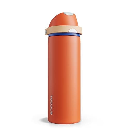 Insulated Water Bottle with Straw - Encool Stainless Steel Water Bottle with Push Button Lid, Leak-Proof & BPA-Free, Keeps Cold for 24 Hours for Sports, Travel, Gym (24 oz, Salmon)