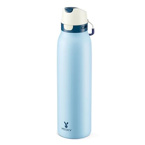 Meoky 24 oz Travel Water Bottle Insulated: Leak Proof Locking Lid, 2-in-1 Straw and Spout, 24 Hours Cold, Top Handle, Fits in Car Cup Holder, Stainless Steel Slim Water Bottle for Hiking, Cove