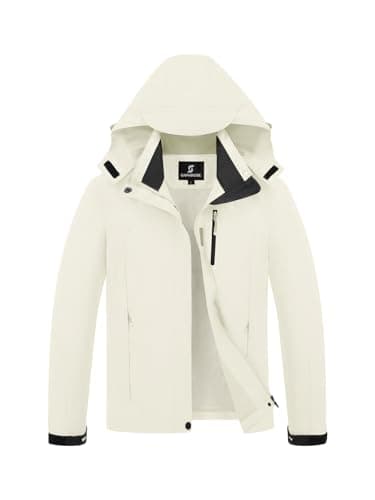 SaphiRose Womens Waterproof Rain jacket Lightweight Active Outdoor Raincoat with Removable Hood (Cream,Small)
