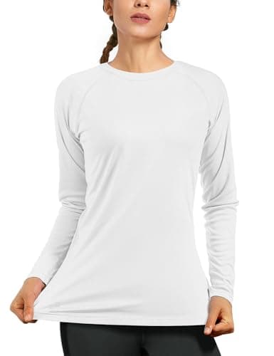 isnowood Women's Sun Protection Long Sleeve Shirts, UPF 50+ UV Rash Guard Swim Shirt, Workout Hiking Running Athletic Tops White
