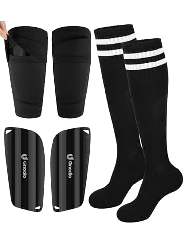Gnodio Kids Soccer Shin Guards with Sleeves and Socks Set Youth Toddler Shin Pads Long Socks for 3-12 Years Boys Girls Lightweight Soccer Equipment Black M