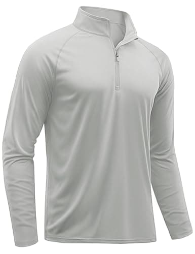 TACVASEN Mens Quarter Zip Pullover Rash Guard Athletic Shirts Long Sleeve Dry Fit T-Shirts for Men Swim Shirts Outdoor Light Grey M