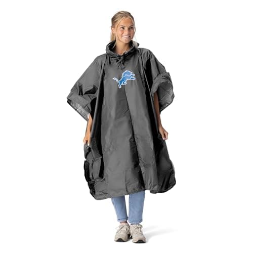 Northwest NFL Detroit Lions Logo Rain Poncho, Water Resistant Hooded Pullover with Mesh Bag, Lightweight Adult Stadium Gear, 44 x 49 in