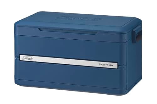 Coleman Snap 'N Go 55-Quart Collapsible Hard Cooler, Portable Hard-Sided Cooler with Waterproof Removable Liner, Space-Saving & Quick Set Up, 64 Hours Cold, Sapphire Blue