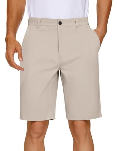 PULI Mens Golf Shorts 9 Inch Inseam Business Dress Casual Stretch Hiking Quick Dry Lightweight Light Beige 36