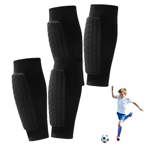 2 Pairs Soccer Shin Guards for Kids Youth Adult,Shin Guards Soccer Calf Compression Sleeve with Honeycomb Pads,Lightweight Shin Protector Support for Baseball MTB Football–Boys Girls Protective Gear