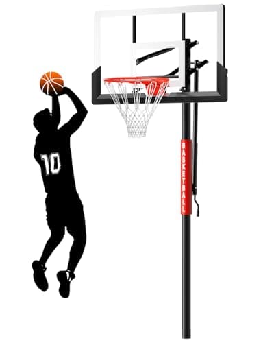 G GX9 In-Ground Basketball Hoops 7-10ft Adjustable with Crank, Outdoor Inground Basketball Goal System with 45 Inch Shatterproof Backboard