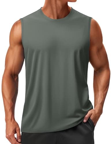 TACVASEN Mens Tank Top Sleeveless Shirts for Men Dry Fit Workout Gym Shirts Muscle Tank Athletic Swimming Sleeveless Tee Workout Top Gray L