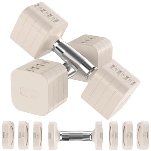 Hezeyferg 22LBS Adjustable Dumbbells Set, Adjustable Weight Dumbbells with 4 Levels 4.4lb, 6.6lb, 8.8lb, 11lb, Hand Weights Sets for Women/Men Home Gym Full Body Workout (11LB Each ( 22LB Pair ), Beige)