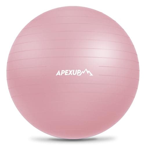 APEXUP Yoga Ball Exercise Ball Anti Slip Heavy Duty for Fitness, Balance & Core Workout, Balance Training, Pregnancy & Physical Therapy, 5 Sizes (M (19"~22) 55cm, Pink)