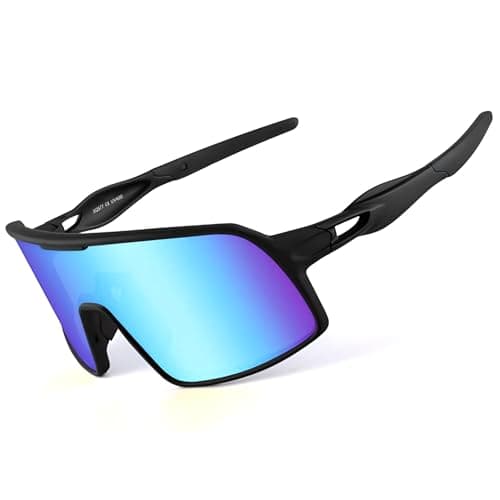 BangLong Polarized Cycling Glasses Sports Sunglasses, UV400 Protection, Men Women Running Fishing Driving Baseball Glasses (Black Blue)