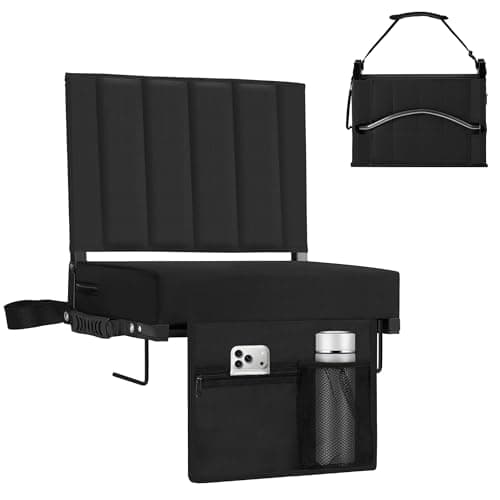 Halituny Stadium Seat for Bleachers with Back Support, Portable Bleacher Seat with Wide Comfy Padded Cushion, Metal Hook, Folding Stadium Chair with Shoulder Strap, Carry Handle, Cup Holder, Black
