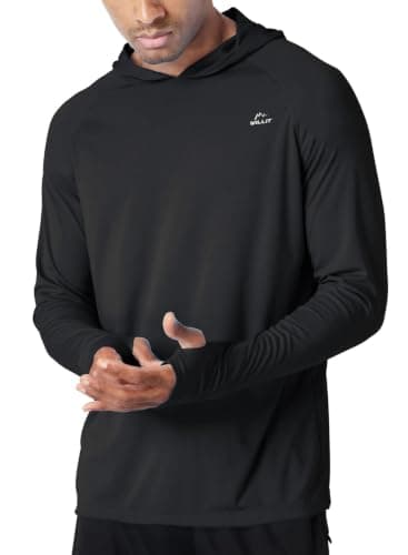 Willit Men's UPF 50+ Sun Protection Hoodie Lightweight Long Sleeve Fishing Shirt Loose Fit Swim Rash Guard Black L