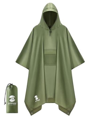 SaphiRose Extra Thick Hooded Rain Poncho Double Layer Waterproof Raincoat Jacket for Men Women Adults