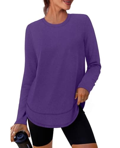 Womens Workout Tops Long Sleeve Swim Shirt Rash Guard Athletic Tops Ropa Deportiva para Mujer‌ Running Loose Fit Exercise Beach Vacation Lightweight Sweatshirt Purple M