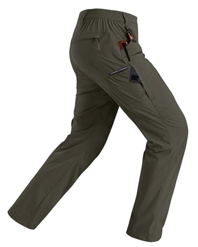 Rapoo Hiking Pants for Mens with Pockets Comfy Lightweight Waterproof Quick Dry Travel Track Outdoor Summer Camping Thin Fishing Work Cargo Pants Green 36Wx32L