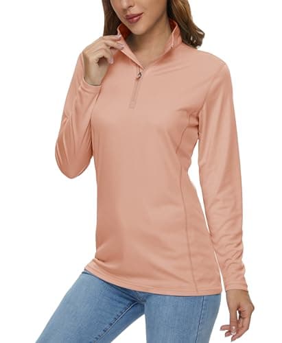 MAGCOMSEN Lightweight Long Sleeve Tops for Women Quarter Zip Pullover Rash Guard for Women Uv Shirts Hiking Swim Gym Apricot,S