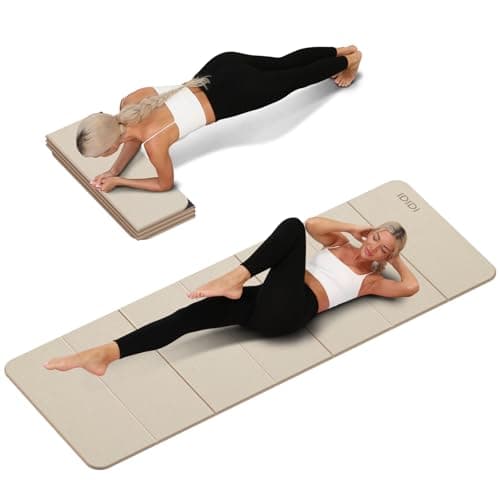 Foldable Yoga Mat Extra Thick 0.32 Inches Eco-Friendly POE Material, Non-Slip Design Fitness Mats, Multi-Purpose Workout Mats For Studio or Home Use 70 x 24 x 0.32 inches (Beige+Black)