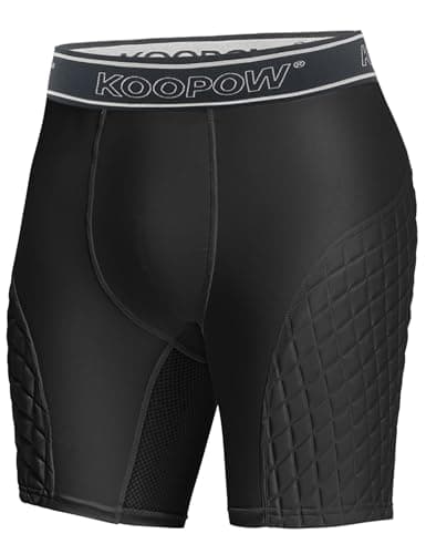 KOOPOW Men Adult Compression Padded Sliding Shorts Pants Baseball Slider with Cup Pocket, Protective Pad Pads for Baseball, Football, Lacrosse, Hockey,Black All,XL