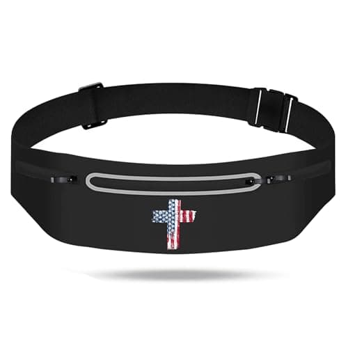 American Flag Cross Running Belts for Men,Christian Hats Jesus Cross fanny packs for women,Adjustable Black Waterproof Reflective phone holder,Slim Sports Waist Pack Faiths Prayers of Blessing