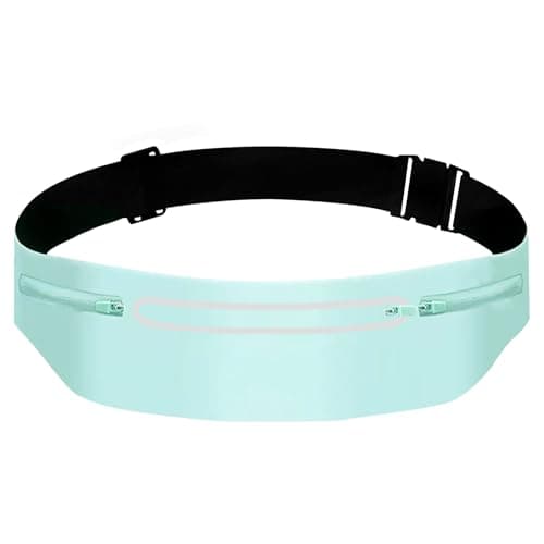 MOVOYEE Fanny Packs for Women,Waterproof Fanny Pack for Men,Adjustable Running Belt Waist Pack Slim Expandable Pocket Belt Bag,iPhone Running Holder Cell Phone Elastic Waist Pouch Bag Light Blue