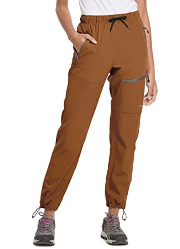 baleaf Cargo Pants for Women Petite Joggers Lightweight Quick Dry Pant Water Resistant 27'' Travel Workout Athletic Trip Caramel M