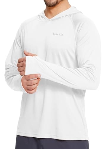 baleaf Men's UV SPF Hoodie Shirt UPF 50+ Sun Protection Long Sleeve T-Shirts Rash Guard Fishing Swimming Lightweight White Size L