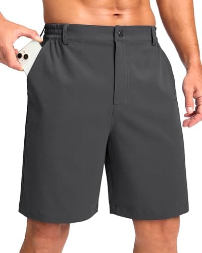 Pudolla Men's Casual Shorts 9" Lightweight Golf Shorts with 3 Pockets Stretch Quick Dry Comfy Work Shorts（Charcoal 9_XL