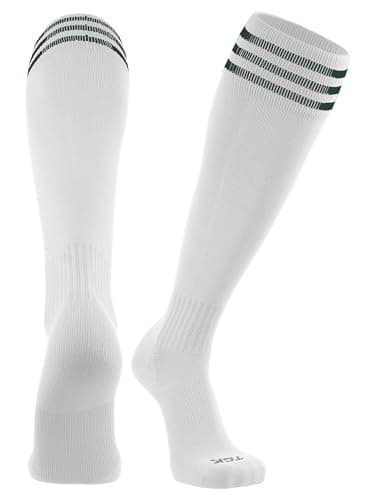TCK Elite Finale 3 Stripe Soccer Socks (White/Dark Green, Medium)