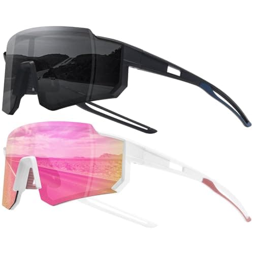 STORYCOAST Sports Running Sunglasses for Men Women Cycling Driving Fishing Bike Sunglasses Polarized UV400 Protection 2Pack Matte Black/Gray+White/Pink