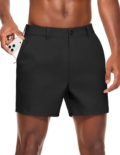 PULI Mens Golf Shorts 5 Inch Inseam Business Dress Casual Stretch Hiking Quick Dry Lightweight Solid Black 32