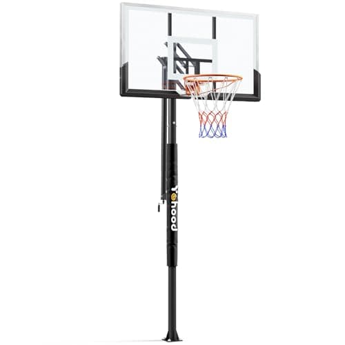 Yohood In Ground Basketball Hoop Outdoor 10FT Adjustable Height with Crank, in-Gound Basketball Goal System with 50 Inch Shatterproof PC Backborad and Solid Steel Rim