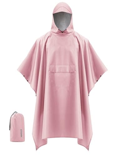iCreek Hooded Rain Poncho Packable Unisex Raincoat Jacket with Pocket Waterproof Lightweight for Hiking, Camping, Outdoor (Pink, XX-Large)