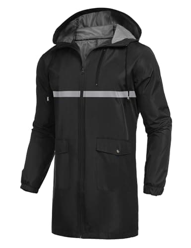 COOFANDY Men's Long Raincoats Lightweight Hooded Rain Jackets Waterproof Packable Outdoor Hiking Reflective Stripe Jacket