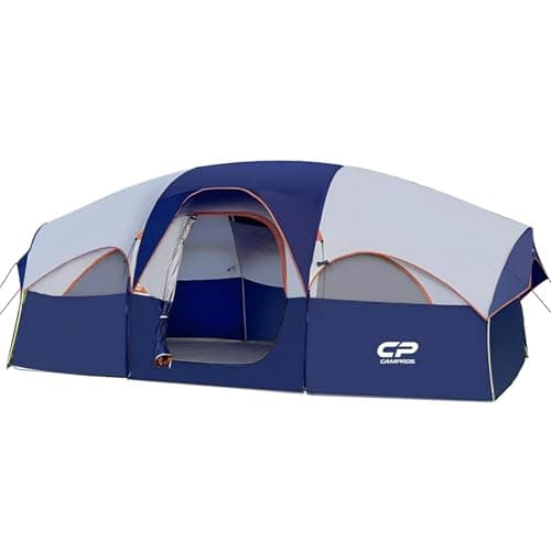 CAMPROS CP Tent 8 Person Camping Tents, Weather Resistant Family Tent, 5 Large Mesh Windows, Double Layer, Divided Curtain for Separated Room, Portable with Carry Bag - Blue