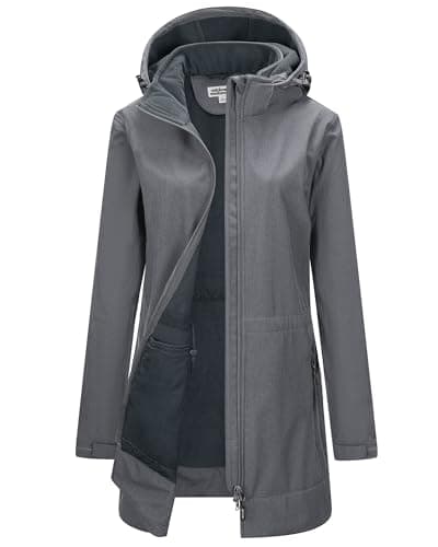 Outdoor Ventures Women's Softshell Jacket with Removable Hood Fleece Lined Windbreaker Insulated Long Warm Rain Jacket