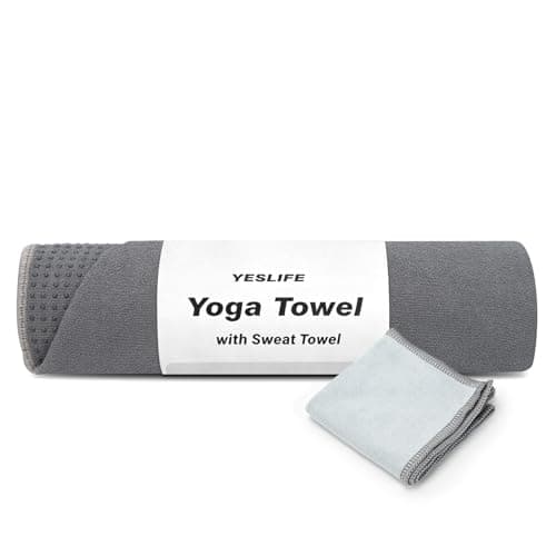YESLIFE Non-Slip Extra Thick Hot Yoga Towel with One Sweat Towel, Microfiber Sweat Absorbent Yoga Mat Towel with Grip Dot, Pilates Mat, 72" x 24", Grey
