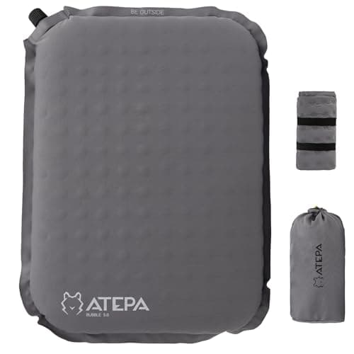 ATEPA Inflatable Seat Cushion, Self-Inflating Portable Stadium Airplane Travel Foam Cushion Pad for Camping, Sports Events, Outdoor, Grey