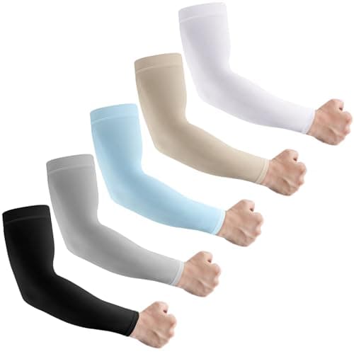 LUOLIIL VOE Arm Sleeves for Men & Women, UV Sun Protection Cooling Sleeves to Cover Arm Compression Sleeve for Cycling Golf Fishing Football (5 Pairs)