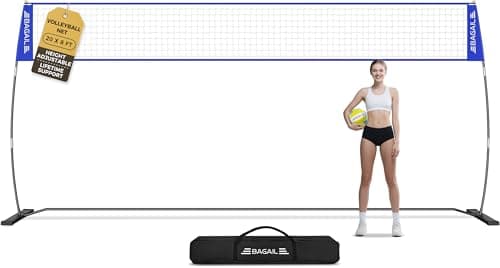 BAGAIL Volleyball Net, 12ft/20ft Portable Volleyball Net for Backyard - Adjustable Height, Heavy-Duty Frame, Freestanding Design - Portable Outdoor/Indoor Volleyball Set with Carry Bag - Blue