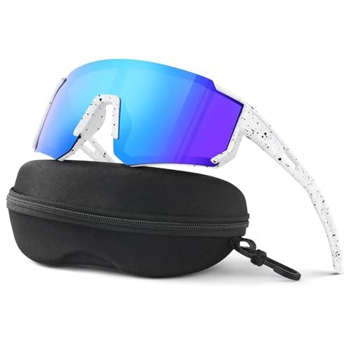 Fanshen Kids Baseball Sunglasses for Boys Girls Ages 3-12, Sports Polarized Youth Baseball Softball Sunglasses UV Protection(White/Ice Blue)