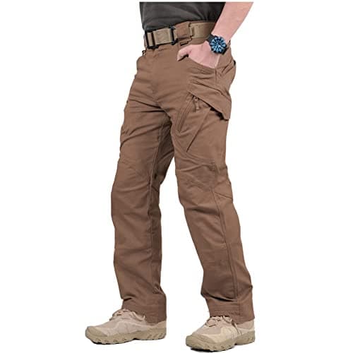CARWORNIC Gear Men's Hiking Tactical Pants Lightweight Cotton Outdoor Military Combat Cargo Trousers Brown