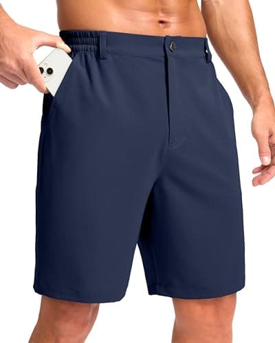 Pudolla Men's Casual Shorts 9" Lightweight Golf Shorts with 3 Pockets Stretch Quick Dry Comfy Work Shorts（Navy 9_L