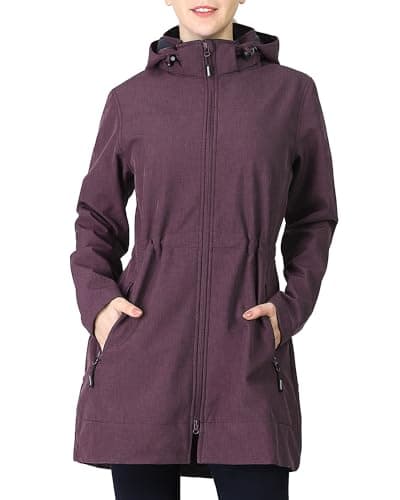 Outdoor Ventures Women's Softshell Jacket with Removable Hood Fleece Lined Windbreaker Insulated Long Warm Rain Jacket