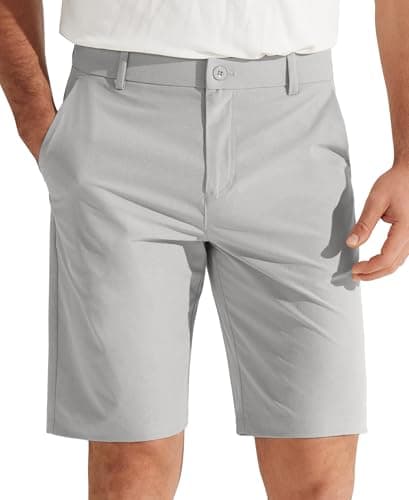 Libin Men's Golf Shorts 9" Work Dress Shorts Casual Flat Front Hybrid Short Lightweight Quick Dry Water Resistant, Neutral Grey, Size 33