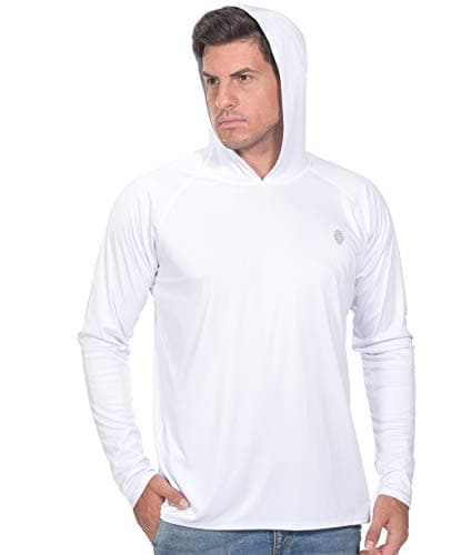Mens Long Sleeve Sunscreen Shirt - UPF 50+ UV Sun Protection Performance Hoody White