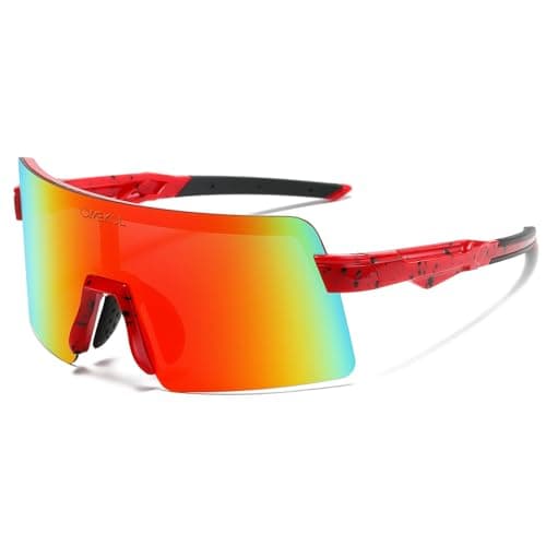OMEKOL Polarized Sports Sunglasses Cycling Glasses UV400 Mountain Bike Goggles MTB Riding Bicycle Eyewear Men Women Baseball Running Fishing Golf Outdoor - Red Frame with Black Dots/Red Lens