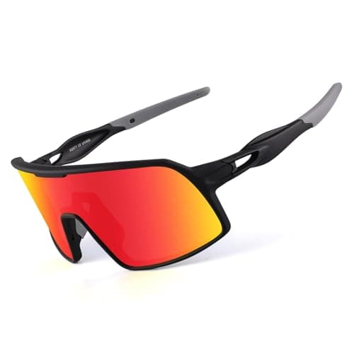BangLong Polarized Cycling Glasses Sports Sunglasses, UV400 Protection, Men Women Running Fishing Driving Baseball Glasses (Black Red)